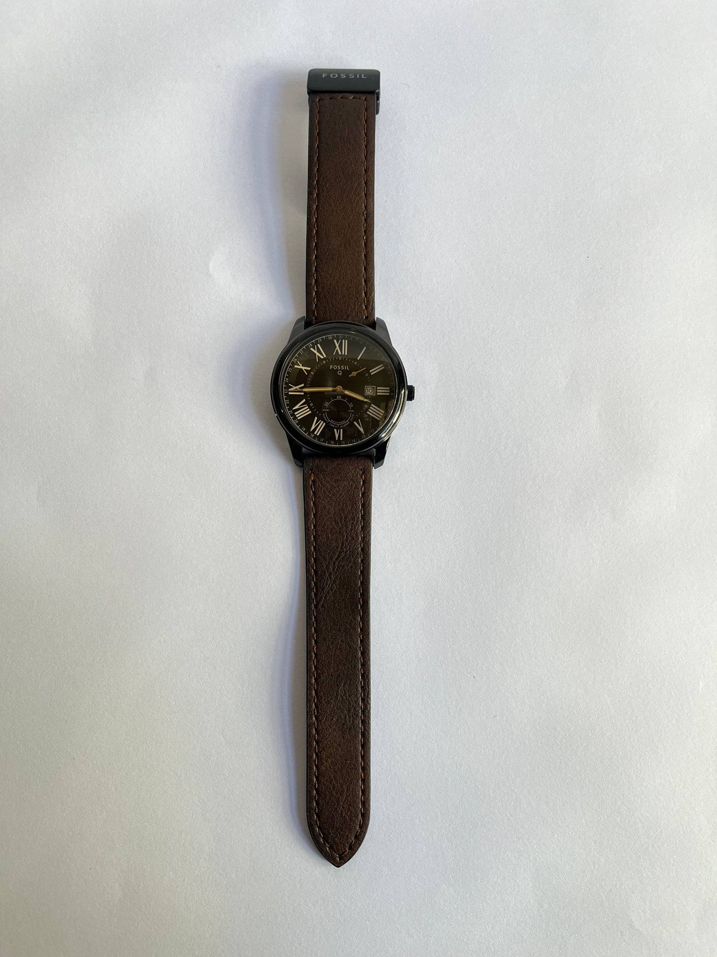 Fossil Q Men’s Analog Watch with Black Dial, Roman Numerals & Brown Leather Strap