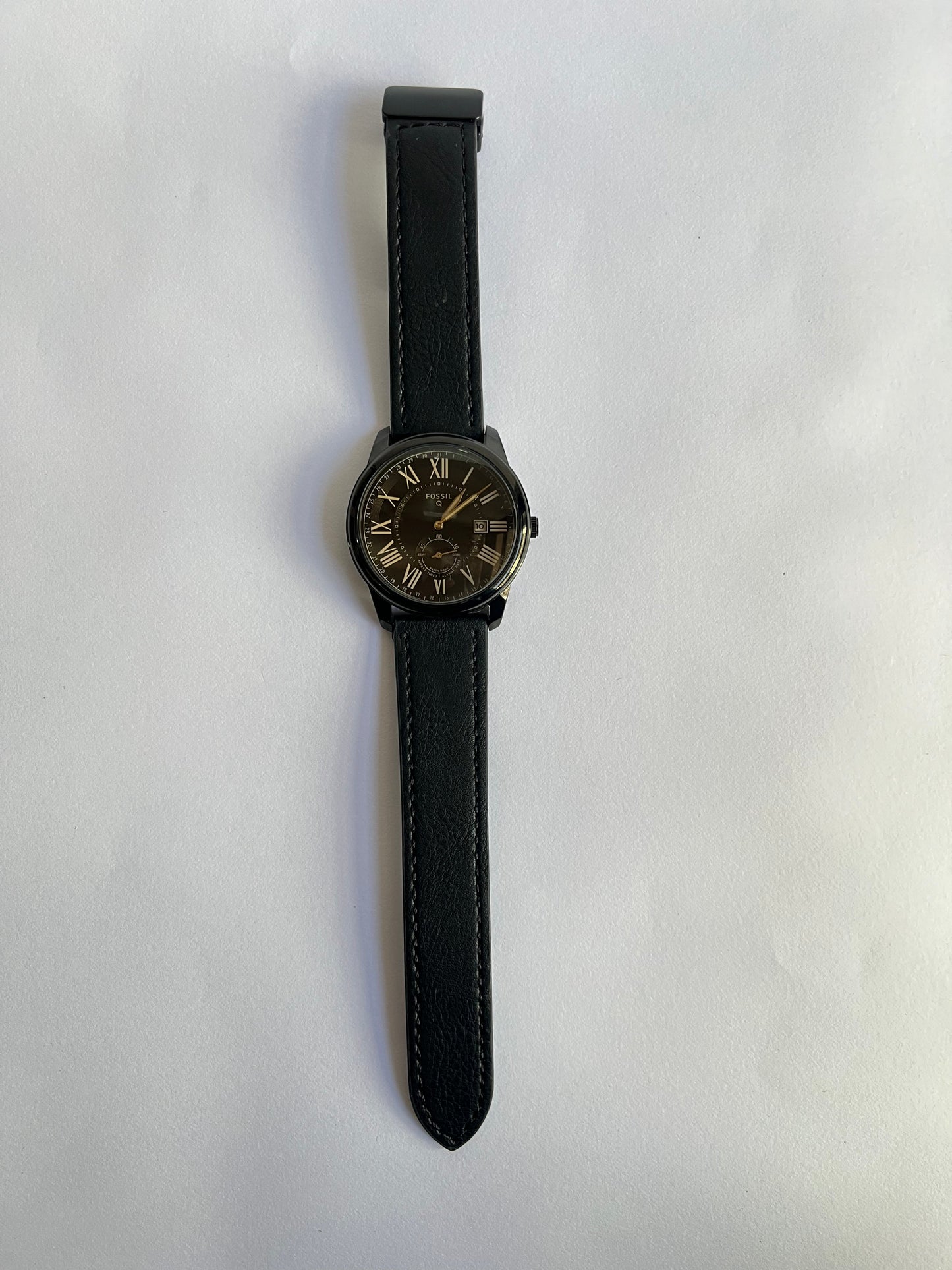 Classic Black Roman Dial Leather Strap Watch for Men