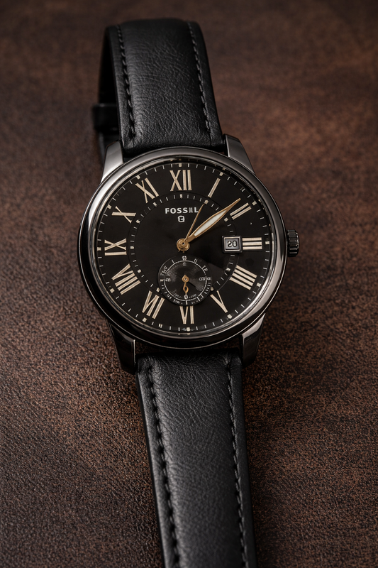 Classic Black Roman Dial Leather Strap Watch for Men