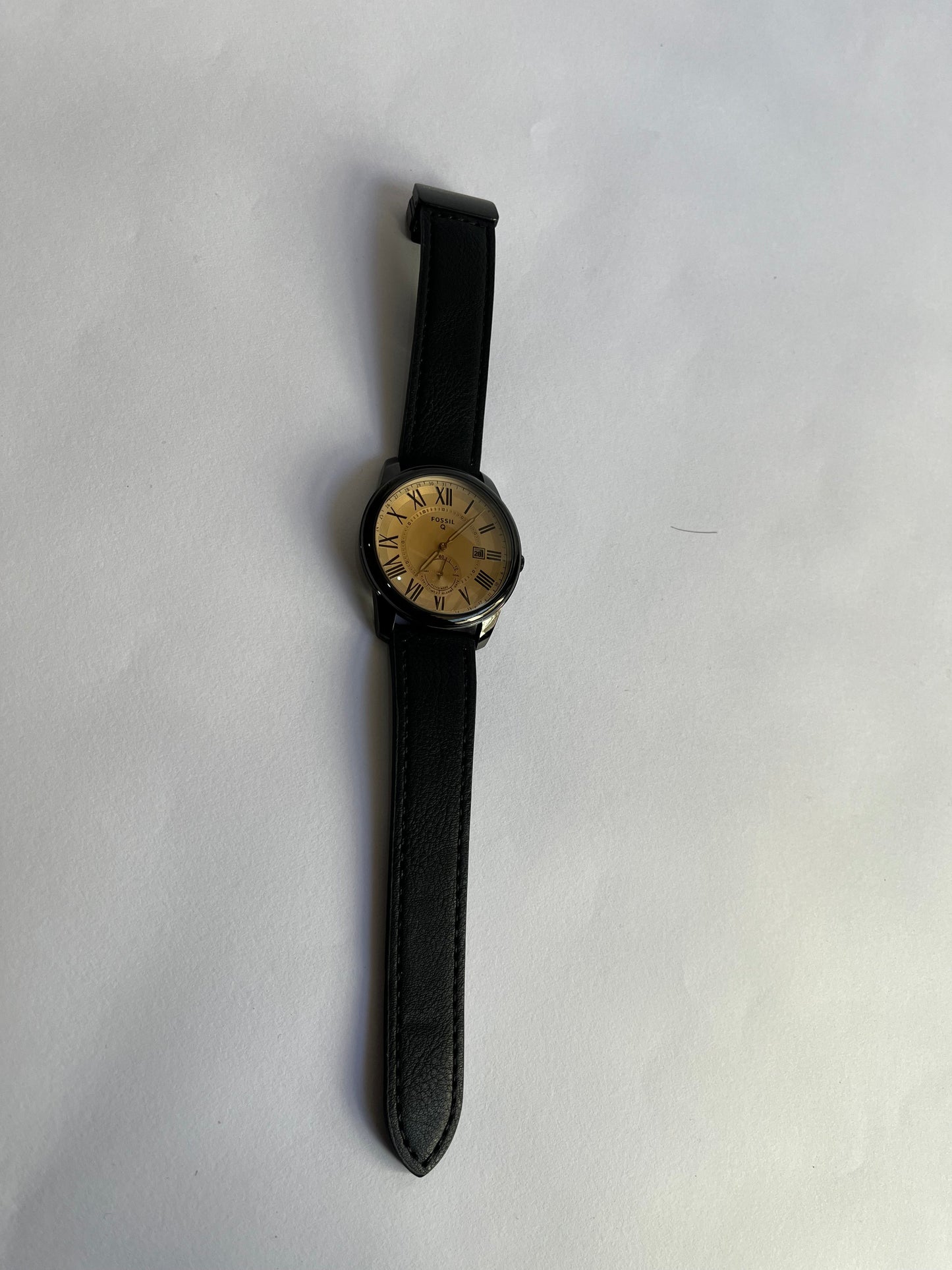 Fossil Q Men’s Classic Analog Watch with Gold Dial, Roman Numerals & Black Leather Strap