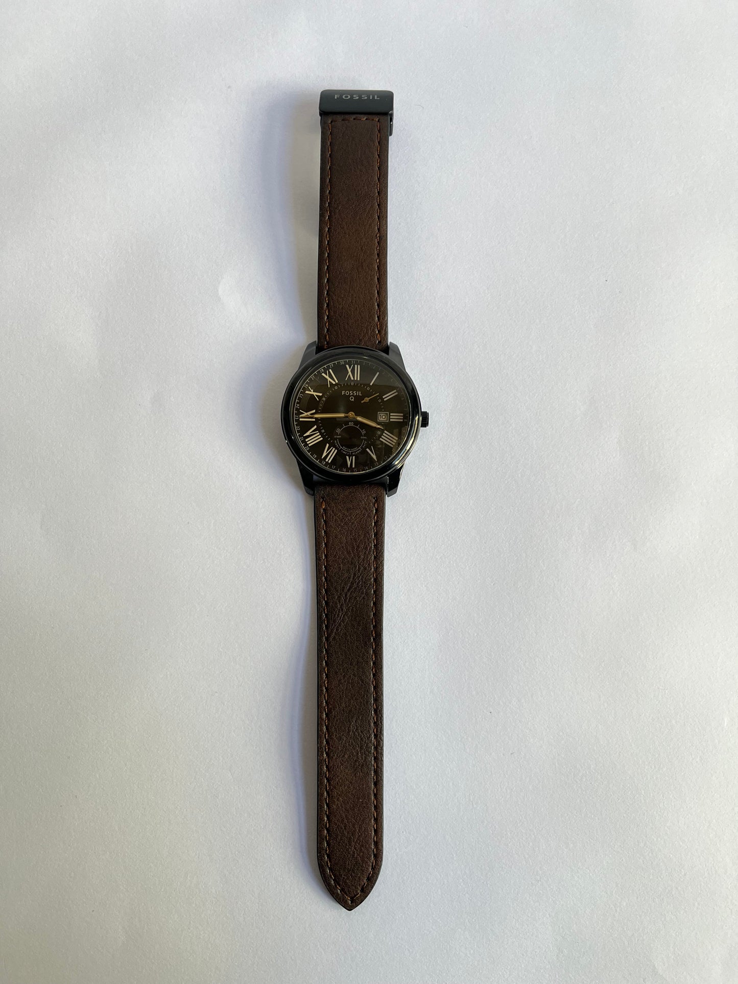 Fossil Q Men’s Analog Watch with Black Dial, Roman Numerals & Brown Leather Strap