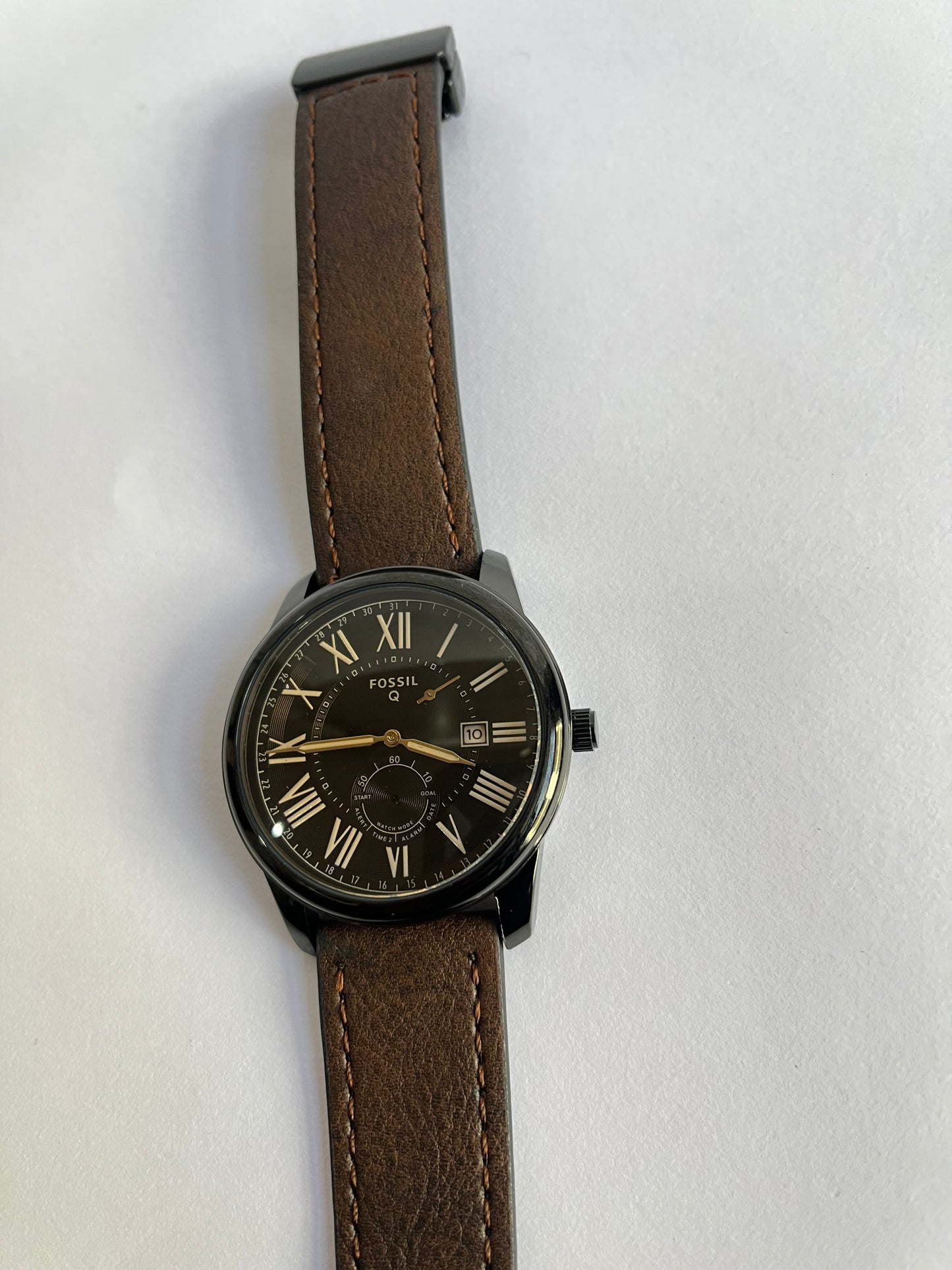 Fossil Q Men’s Analog Watch with Black Dial, Roman Numerals & Brown Leather Strap