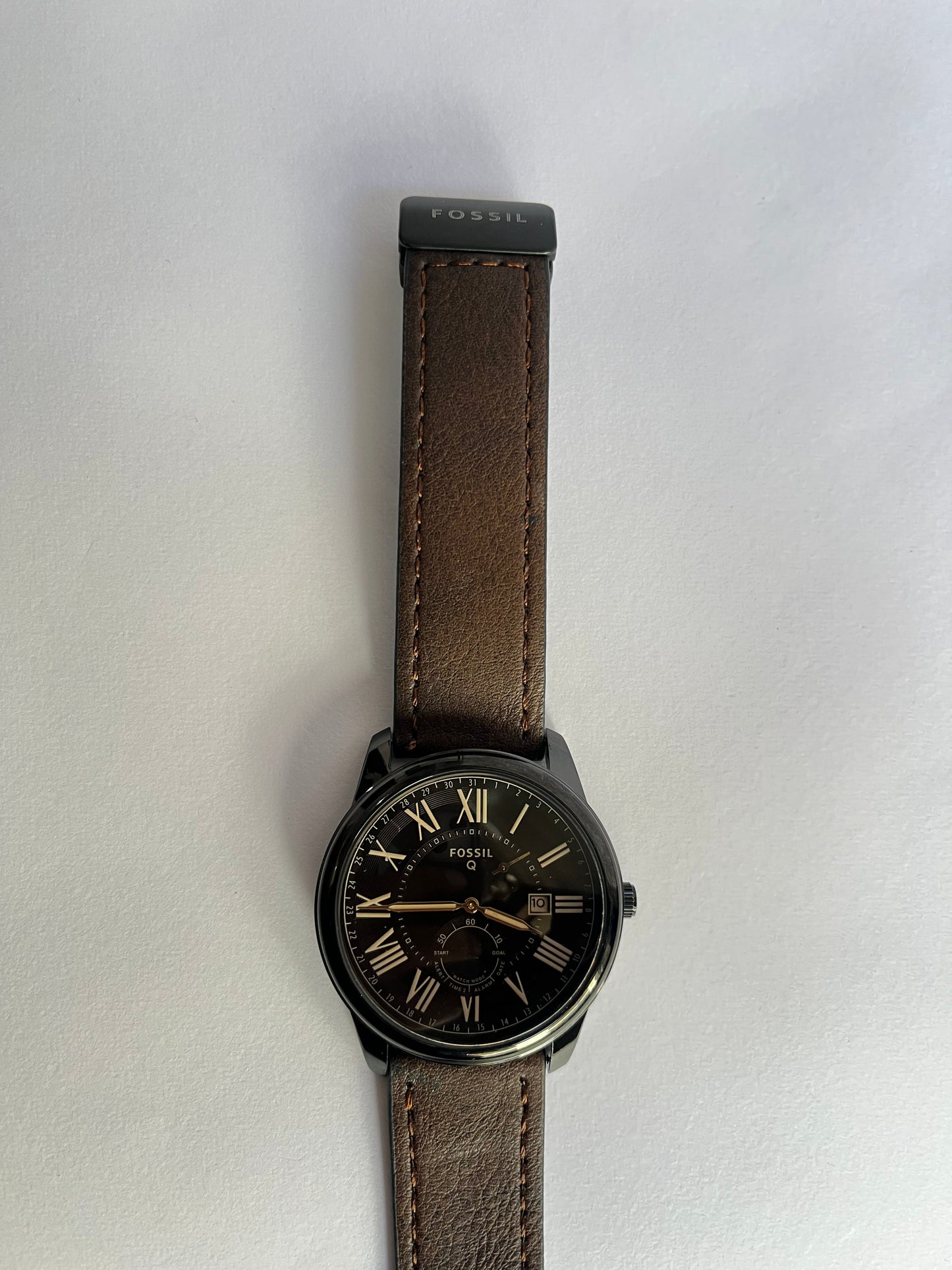 Fossil Q Men’s Analog Watch with Black Dial, Roman Numerals & Brown Leather Strap