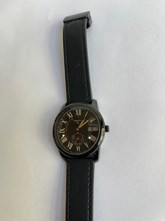 Classic Black Roman Dial Leather Strap Watch for Men