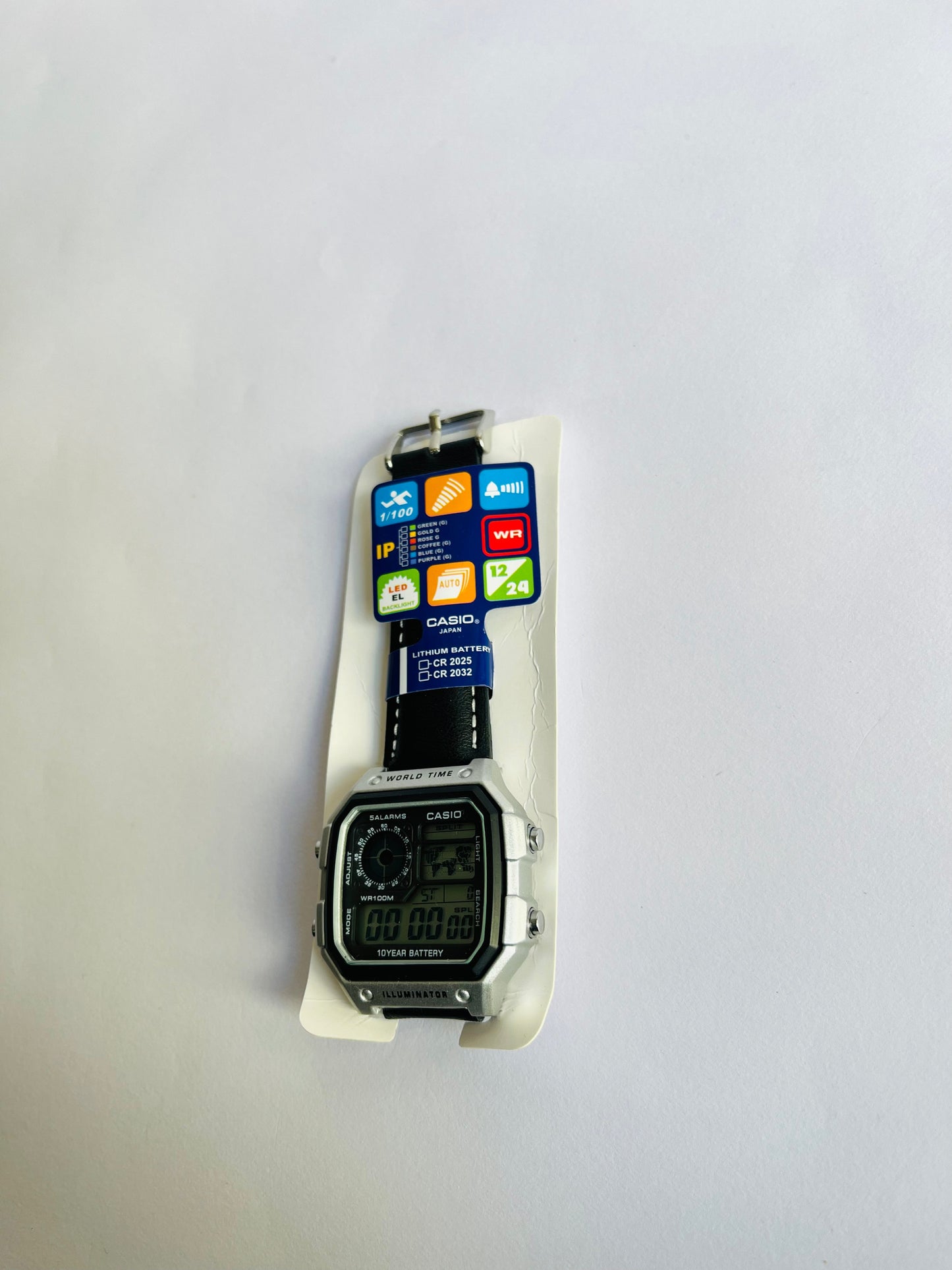 Casio World Time Illuminator Digital Watch with Leather Strap