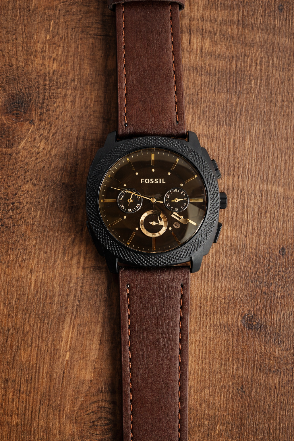 Fossil Men’s Chronograph Watch with Brown Leather Strap & Black Dial