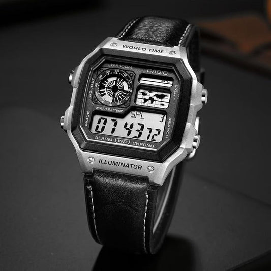 Casio World Time Illuminator Digital Watch with Leather Strap