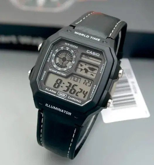Rugged Digital Sports Watch with World Time & Illuminator